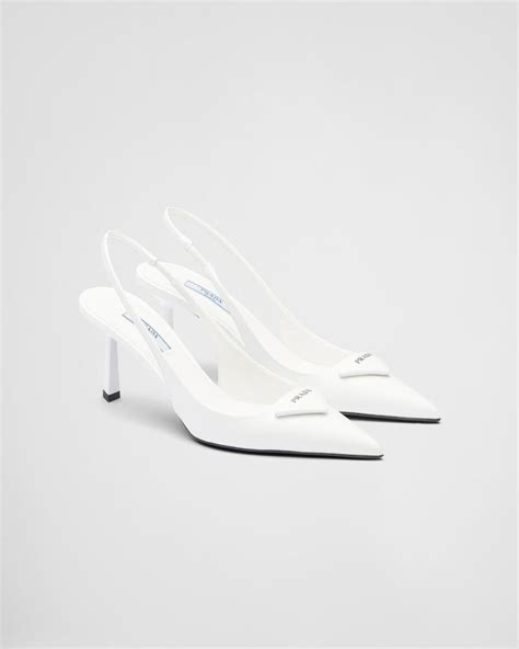 prada slingback pumps white|Prada metallic slingback pumps.